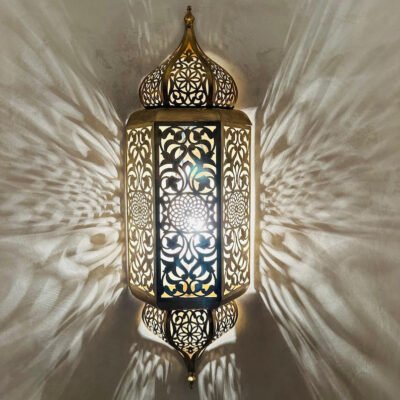 Set of 2 Handmade Moroccan Brass Wall Sconce: Ambient Light, Copper Finish