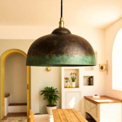 Oxidized Kitchen Lamp, Green Patina Ceiling Light, Copper Kitchen Island lighting, Art deco Lamp