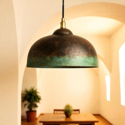 Oxidized Kitchen Lamp, Green Patina Ceiling Light, Copper Kitchen Island lighting, Art deco Lamp