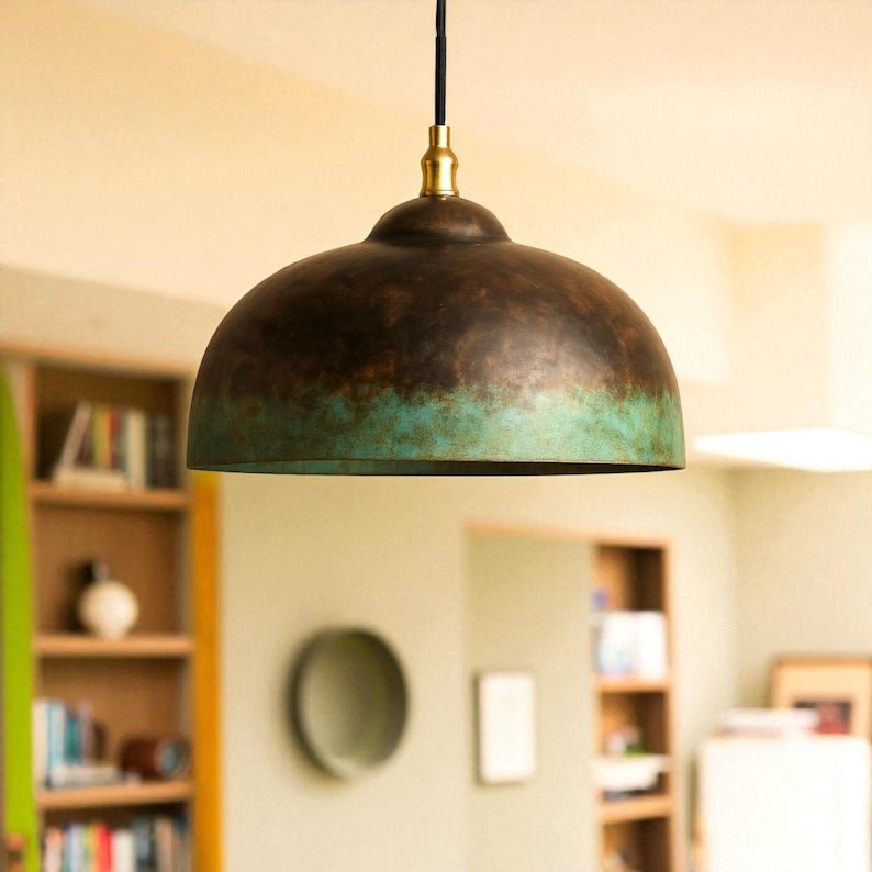 Oxidized Kitchen Lamp, Green Patina Ceiling Light, Copper Kitchen Island lighting, Art deco Lamp