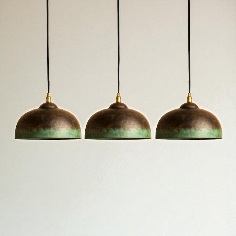 Oxidized Kitchen Lamp, Green Patina Ceiling Light, Copper Kitchen Island lighting, Art deco Lamp