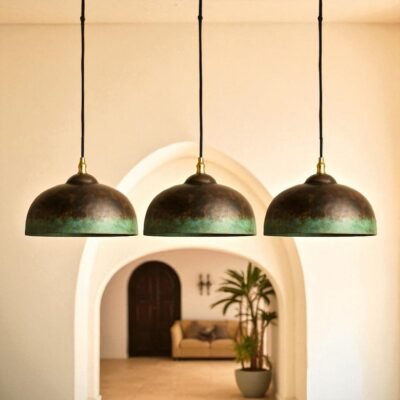 Oxidized Kitchen Lamp, Green Patina Ceiling Light, Copper Kitchen Island lighting, Art deco Lamp