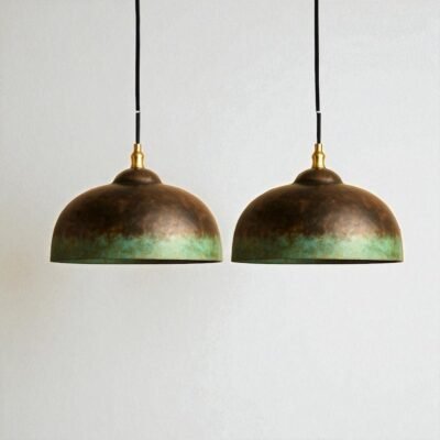 Art Deco Verdigris Dome Rustic Dining Room Pendant