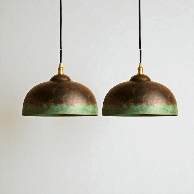 Art Deco Verdigris Dome Rustic Dining Room Pendant