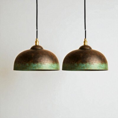 Oxidized Kitchen Lamp, Green Patina Ceiling Light, Copper Kitchen Island lighting, Art deco Lamp