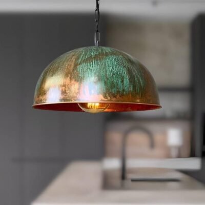 Verdigris Patina Copper Dome Pendant Light – Artisan Kitchen Lighting
