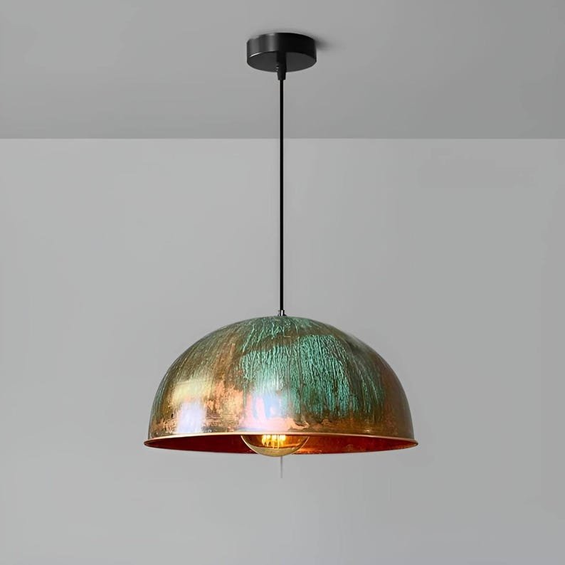Verdigris Patina Copper Dome Pendant Light – Artisan Kitchen Lighting