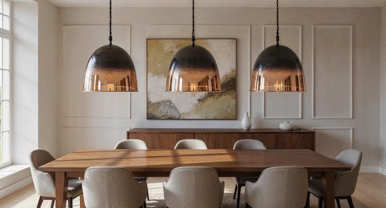 Handmade Black Copper Dome Pendant Light: Moroccan Kitchen Island Lighting