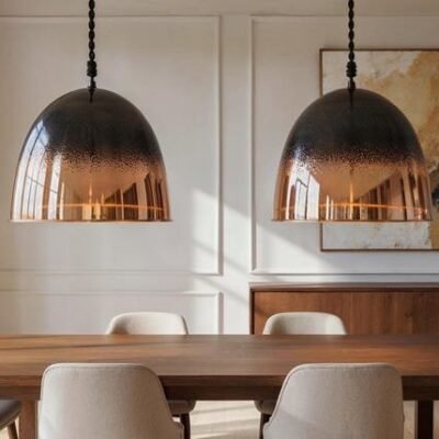 Set of 2 Black Copper Dome Pendant Lights