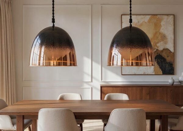 Set of 2 Black Copper Dome Pendant Lights