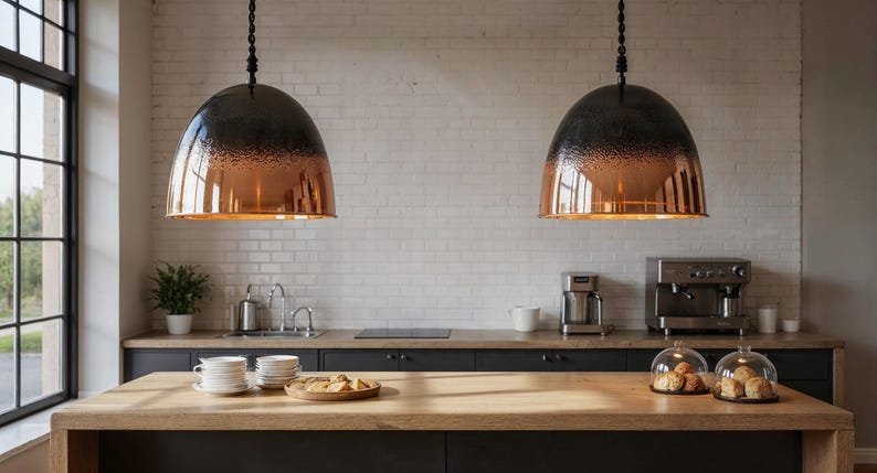 Handmade Black Copper Dome Pendant Light: Moroccan Kitchen Island Lighting