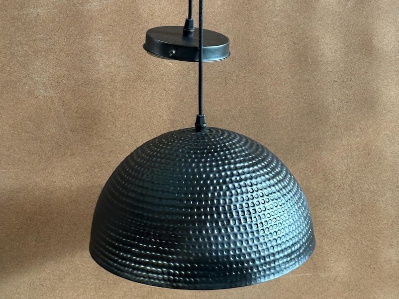 Modern Brass Pendant Light – Hammered Dome Ceiling Lamp | Black Dome Ceiling Light