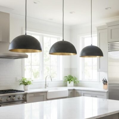 Modern Brass Pendant Light – Hammered Dome Ceiling Lamp | Black Dome Ceiling Light