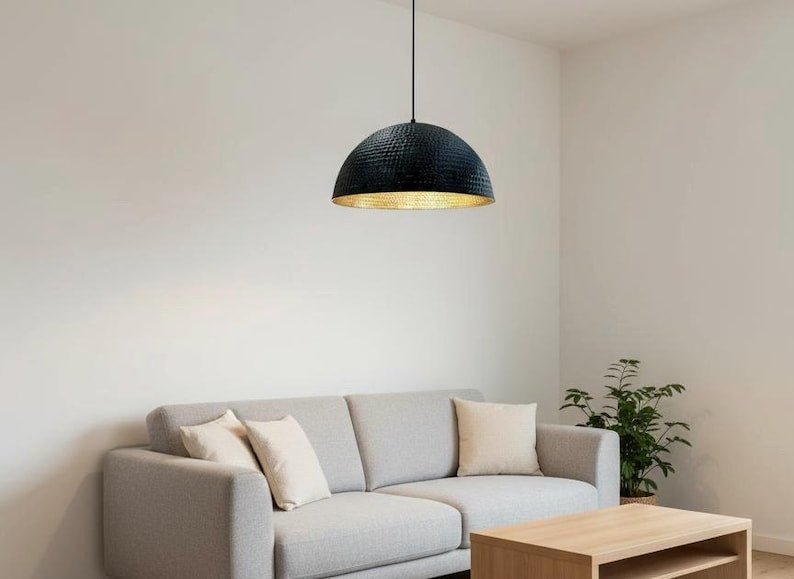 Modern Brass Pendant Light – Hammered Dome Ceiling Lamp | Black Dome Ceiling Light