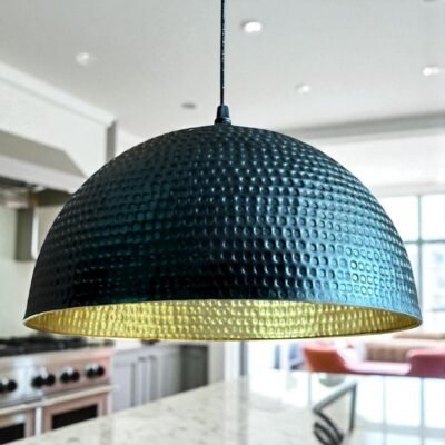 Modern Brass Pendant Light – Hammered Dome Ceiling Lamp | Black Dome Ceiling Light