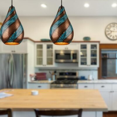 Blue Patina Copper Pendant Light - Rustic Kitchen Island Lighting Blue Patina Copper Pendant Light - Rustic Kitchen Island Lighting