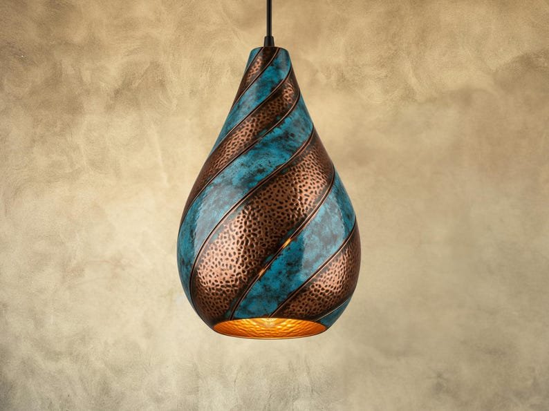 Blue Patina Copper Pendant Light - Rustic Kitchen Island Lighting Blue Patina Copper Pendant Light - Rustic Kitchen Island Lighting