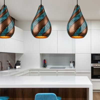 Blue Patina Copper Pendant Light - Rustic Kitchen Island Lighting Blue Patina Copper Pendant Light - Rustic Kitchen Island Lighting