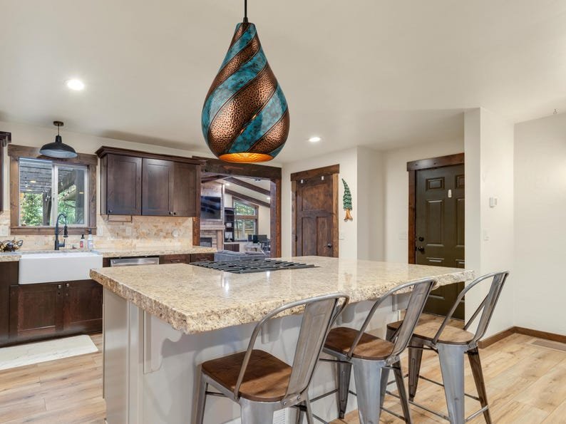 Blue Patina Copper Pendant Light - Rustic Kitchen Island Lighting Blue Patina Copper Pendant Light - Rustic Kitchen Island Lighting