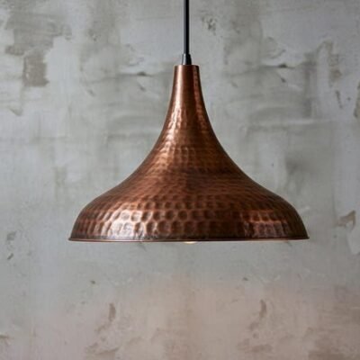 Handcrafted Copper Dome Pendant Light: Moroccan Boho Farmhouse Lamp