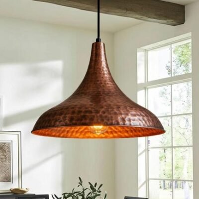 Handcrafted Copper Dome Pendant Light: Moroccan Boho Farmhouse Lamp