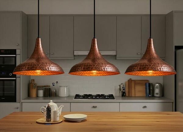 Wide Flared Copper Pendant Boho Farmhouse Ceiling Lamp