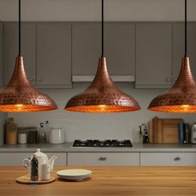 Handcrafted Copper Dome Pendant Light: Moroccan Boho Farmhouse Lamp