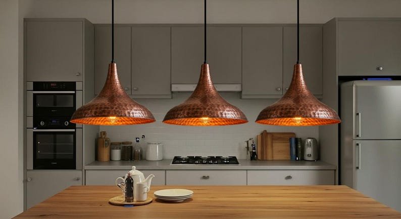 Handcrafted Copper Dome Pendant Light: Moroccan Boho Farmhouse Lamp