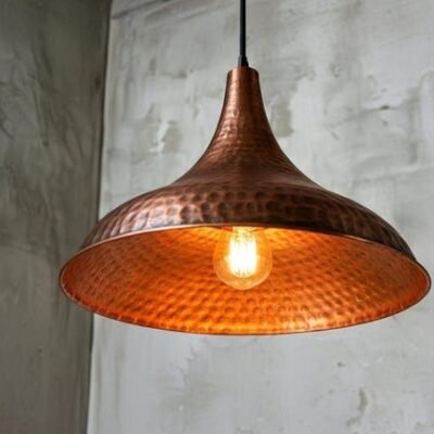 Handcrafted Copper Dome Pendant Light: Moroccan Boho Farmhouse Lamp