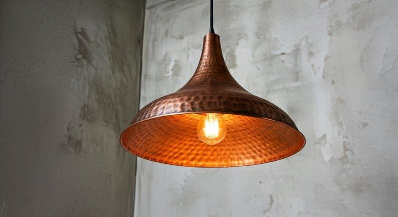 Handcrafted Copper Dome Pendant Light: Moroccan Boho Farmhouse Lamp