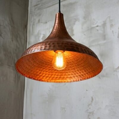 Handcrafted Copper Dome Pendant Light: Moroccan Boho Farmhouse Lamp