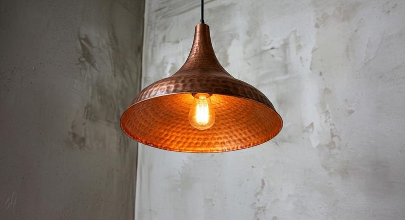 Handcrafted Copper Dome Pendant Light: Moroccan Boho Farmhouse Lamp