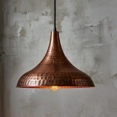 Handcrafted Copper Dome Pendant Light: Moroccan Boho Farmhouse Lamp