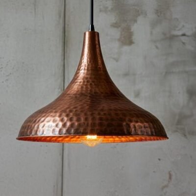 Handcrafted Copper Dome Pendant Light: Moroccan Boho Farmhouse Lamp