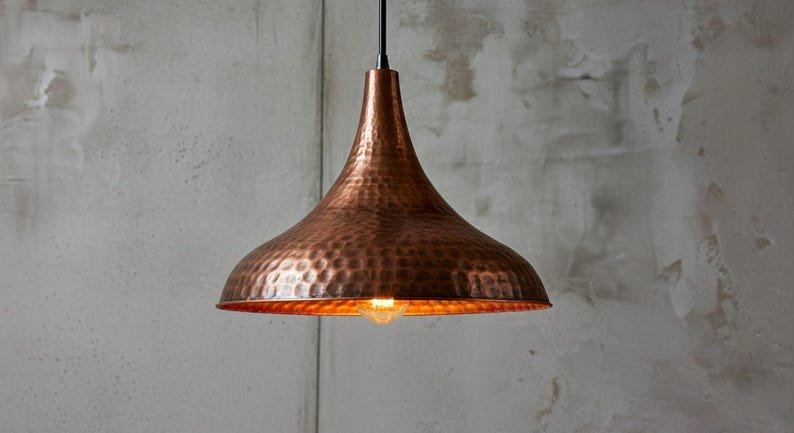 Handcrafted Copper Dome Pendant Light: Moroccan Boho Farmhouse Lamp