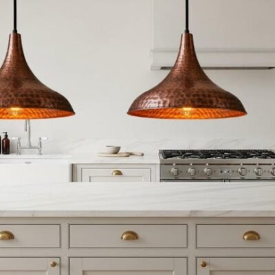 Handcrafted Copper Dome Pendant Light: Moroccan Boho Farmhouse Lamp