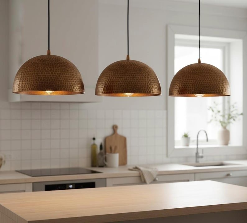 Handmade Hammered Brass Dome Pendant Light β Modern Brass Ceiling Lamp, Boho Kitchen Island Lighting customized Handmade Hammered Brass Dome Pendant Light β Modern Brass Ceiling Lamp, Boho Kitchen Island Lighting customized
