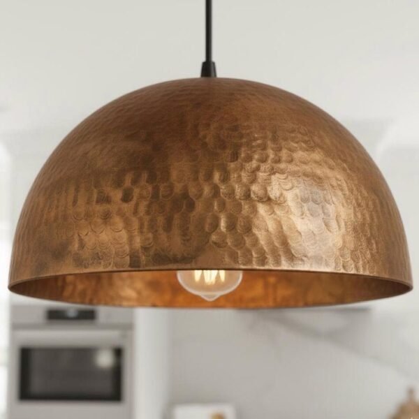Hammered Copper Dome Pendant Boho Kitchen Island Light