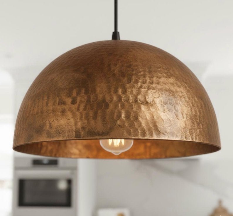 products-BohoKitchenIslandLightingcustomized11 Hammered Copper Dome Pendant Boho Kitchen Island Light