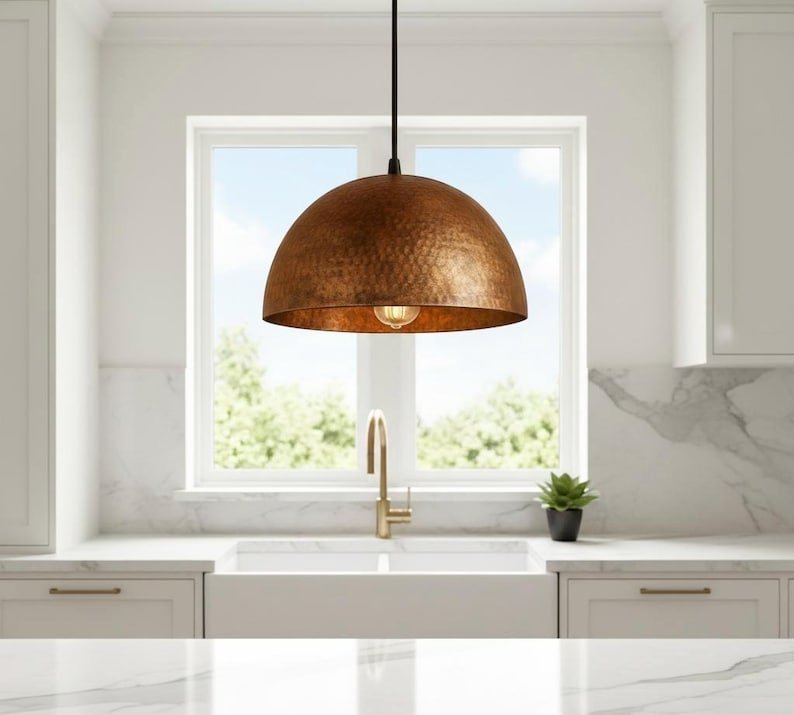 Handmade Hammered Brass Dome Pendant Light β Modern Brass Ceiling Lamp, Boho Kitchen Island Lighting customized Handmade Hammered Brass Dome Pendant Light β Modern Brass Ceiling Lamp, Boho Kitchen Island Lighting customized