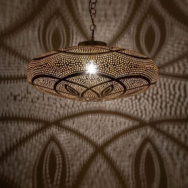 products-BohoStyleHomeDecor3 Boho Brass Shadow Pendant Low Dome Ceiling Light
