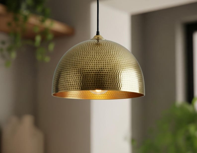 Hammered Brass Dome Pendant Modern Boho Ceiling Light
