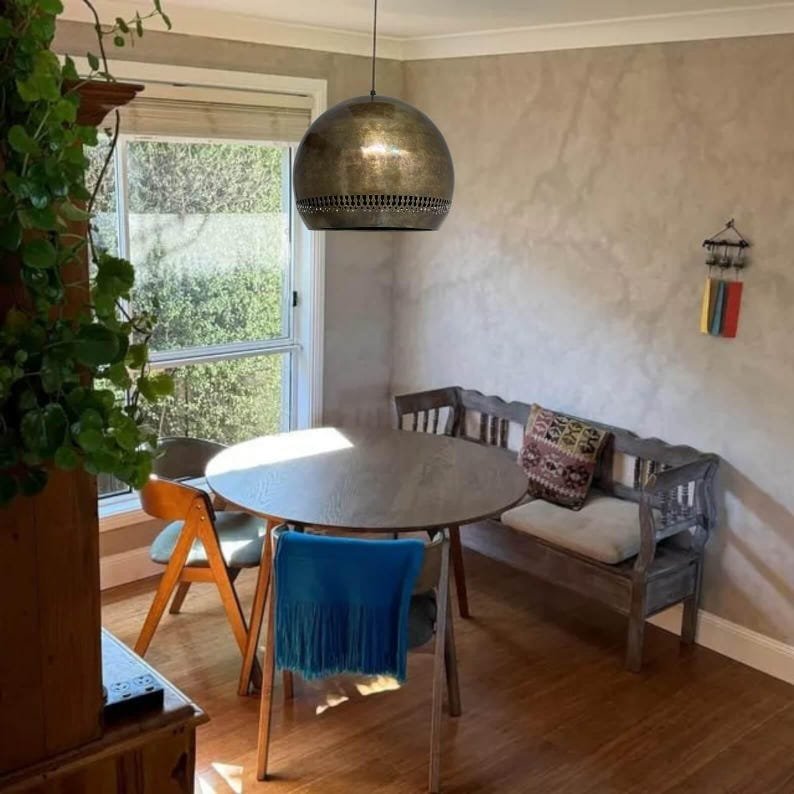 Bronze Globe Pendant Light β Burnished Brass Moroccan Hanging Ceiling Lamp with Perforation Design Bronze Globe Pendant Light β Burnished Brass Moroccan Hanging Ceiling Lamp with Perforation Design