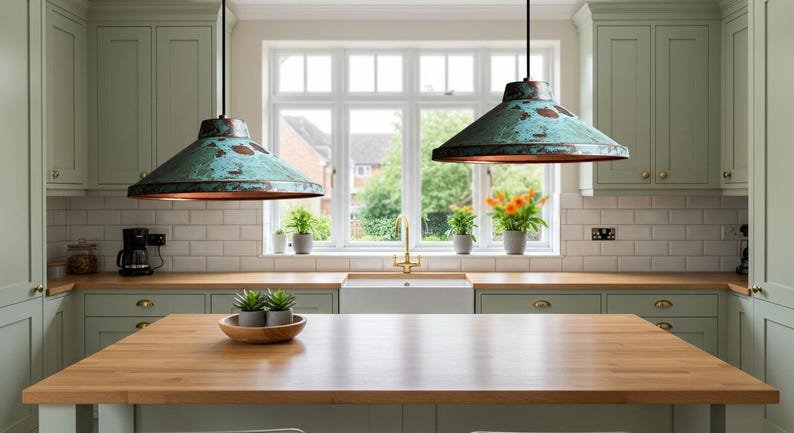 Oxidized Copper Dome Pendant Lamp, Ceiling Dome Lamp, Hanging Light, Rustic decor, Copper Industrial light, Kitchen Island Light