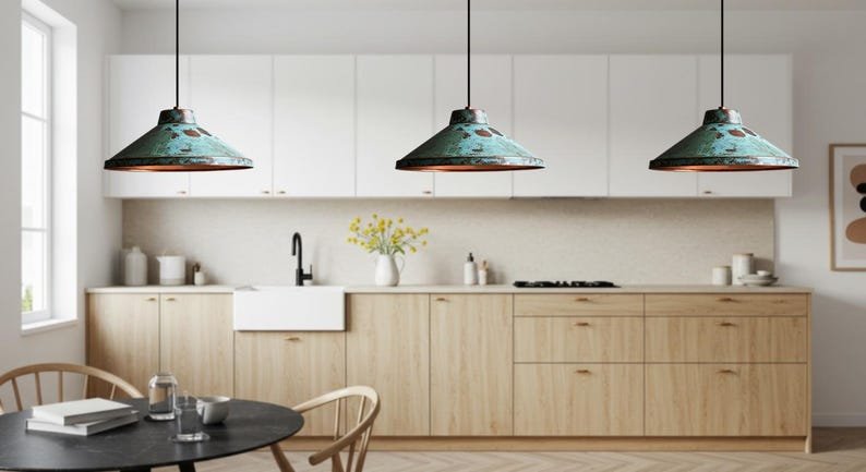 Oxidized Copper Dome Pendant Lamp, Ceiling Dome Lamp, Hanging Light, Rustic decor, Copper Industrial light, Kitchen Island Light