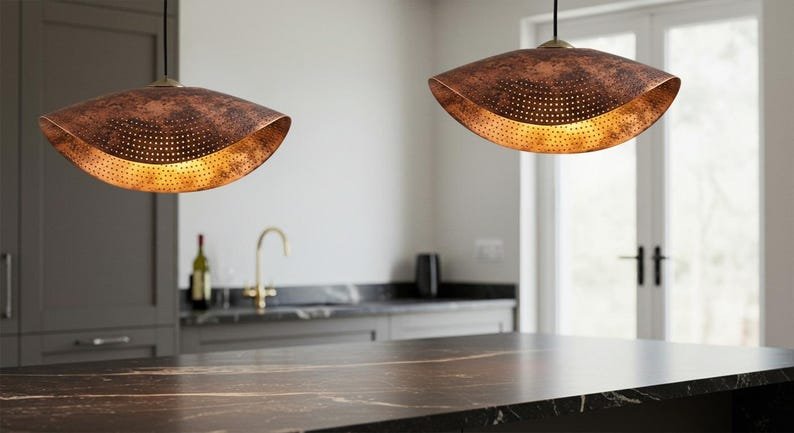 Oxidized Copper Dome Pendant Lamp, Ceiling Dome Lamp, Hanging Light, Rustic decor, Copper Industrial light, Kitchen Island Light