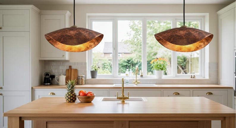 Oxidized Copper Dome Pendant Lamp, Ceiling Dome Lamp, Hanging Light, Rustic decor, Copper Industrial light, Kitchen Island Light