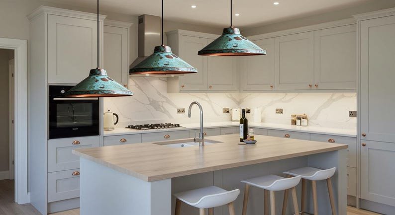 Oxidized Copper Dome Pendant Lamp, Ceiling Dome Lamp, Hanging Light, Rustic decor, Copper Industrial light, Kitchen Island Light