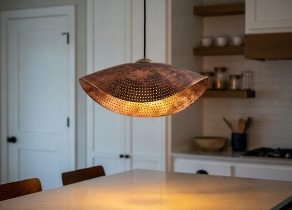 products-CopperIndustriallight6 Curved Copper Industrial Pendant Perforated Kitchen Island Lamp