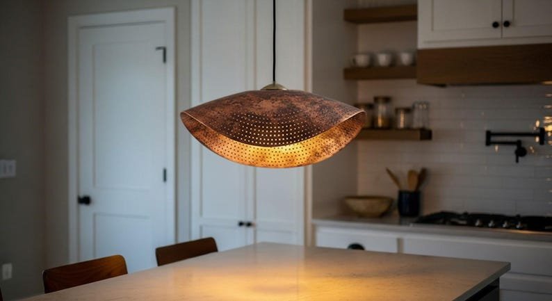 Oxidized Copper Dome Pendant Lamp, Ceiling Dome Lamp, Hanging Light, Rustic decor, Copper Industrial light, Kitchen Island Light
